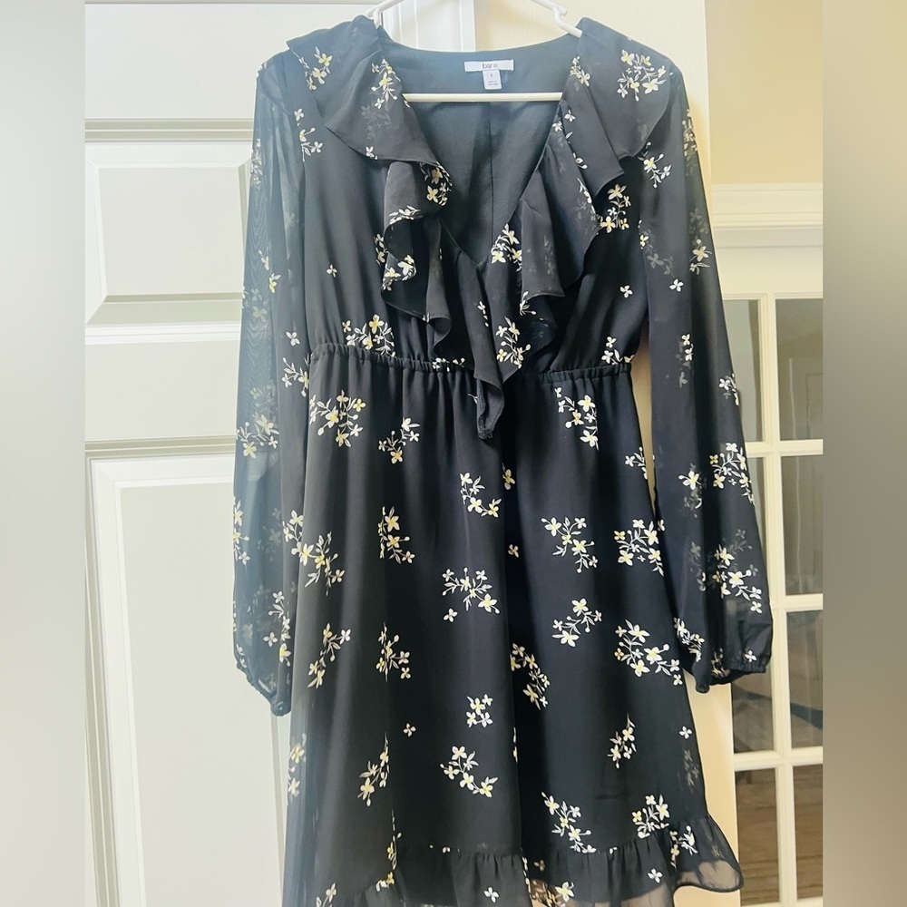 Bar III size small beautiful Floral Ruffle Black Dress - Picture 2 of 6